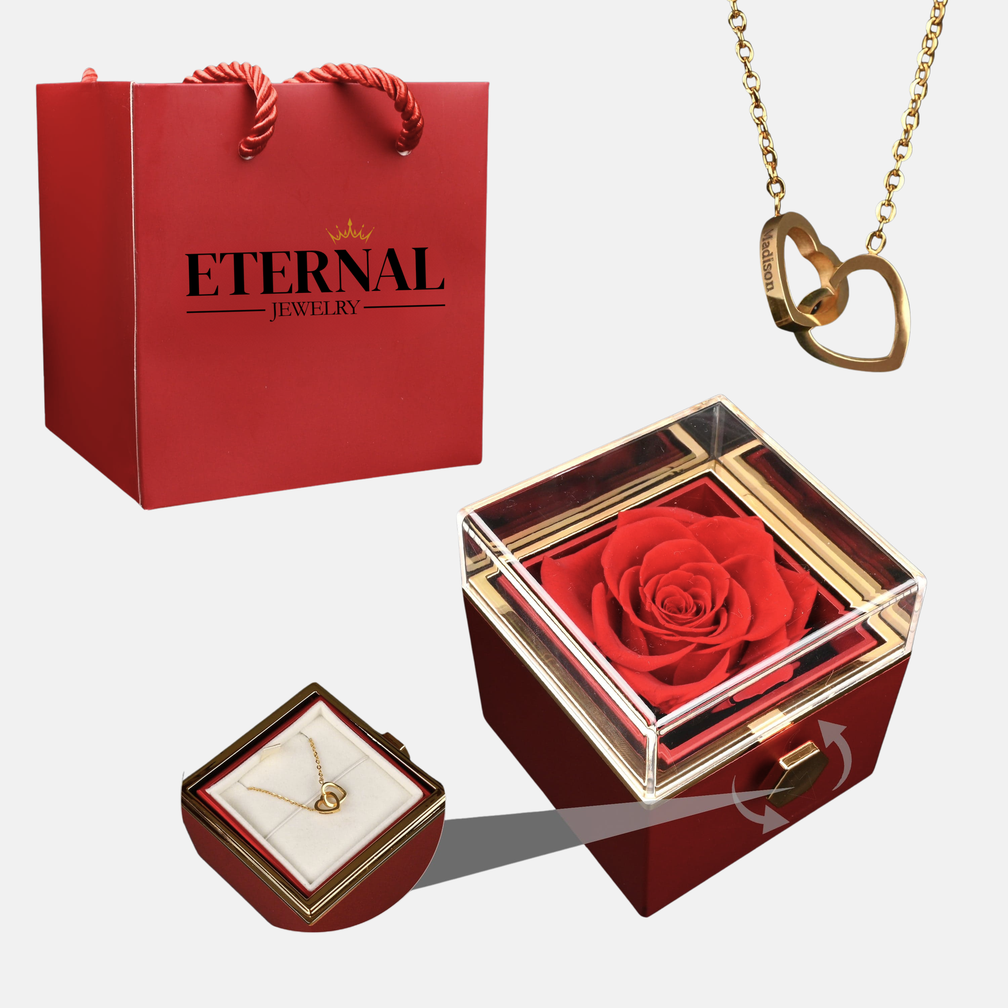 Eternal Rose Box with Engraved Necklace