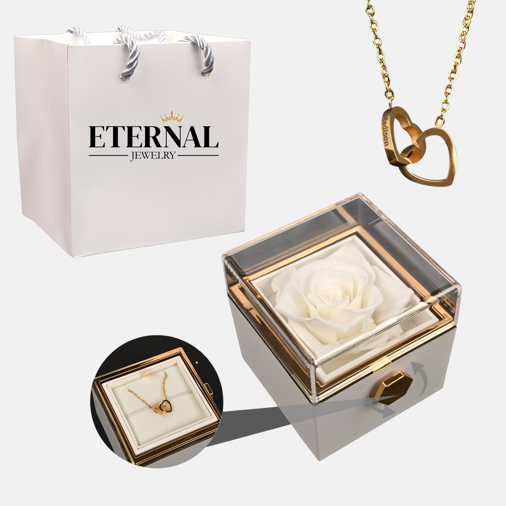 Eternal Rose Box with Engraved Necklace