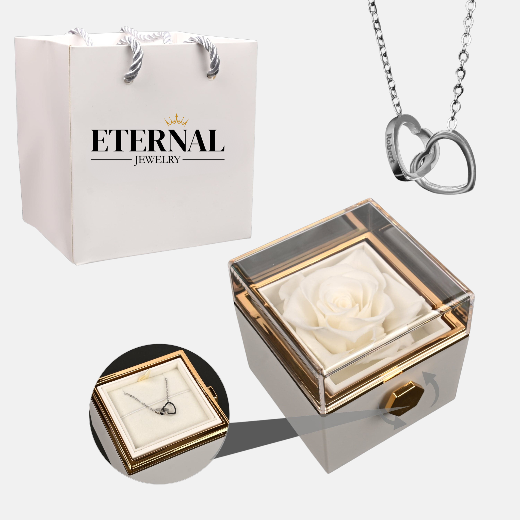 Eternal Rose Box with Engraved Necklace