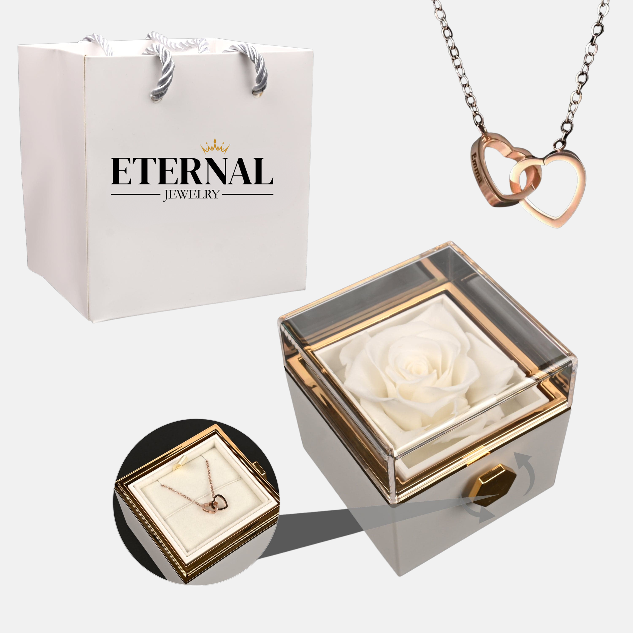 Eternal Rose Box with Engraved Necklace