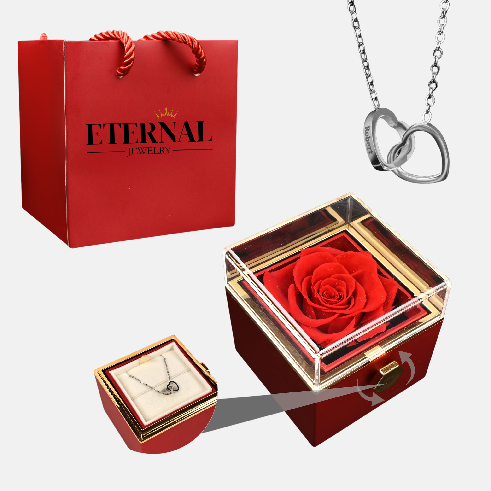 Eternal Rose Box with Engraved Necklace