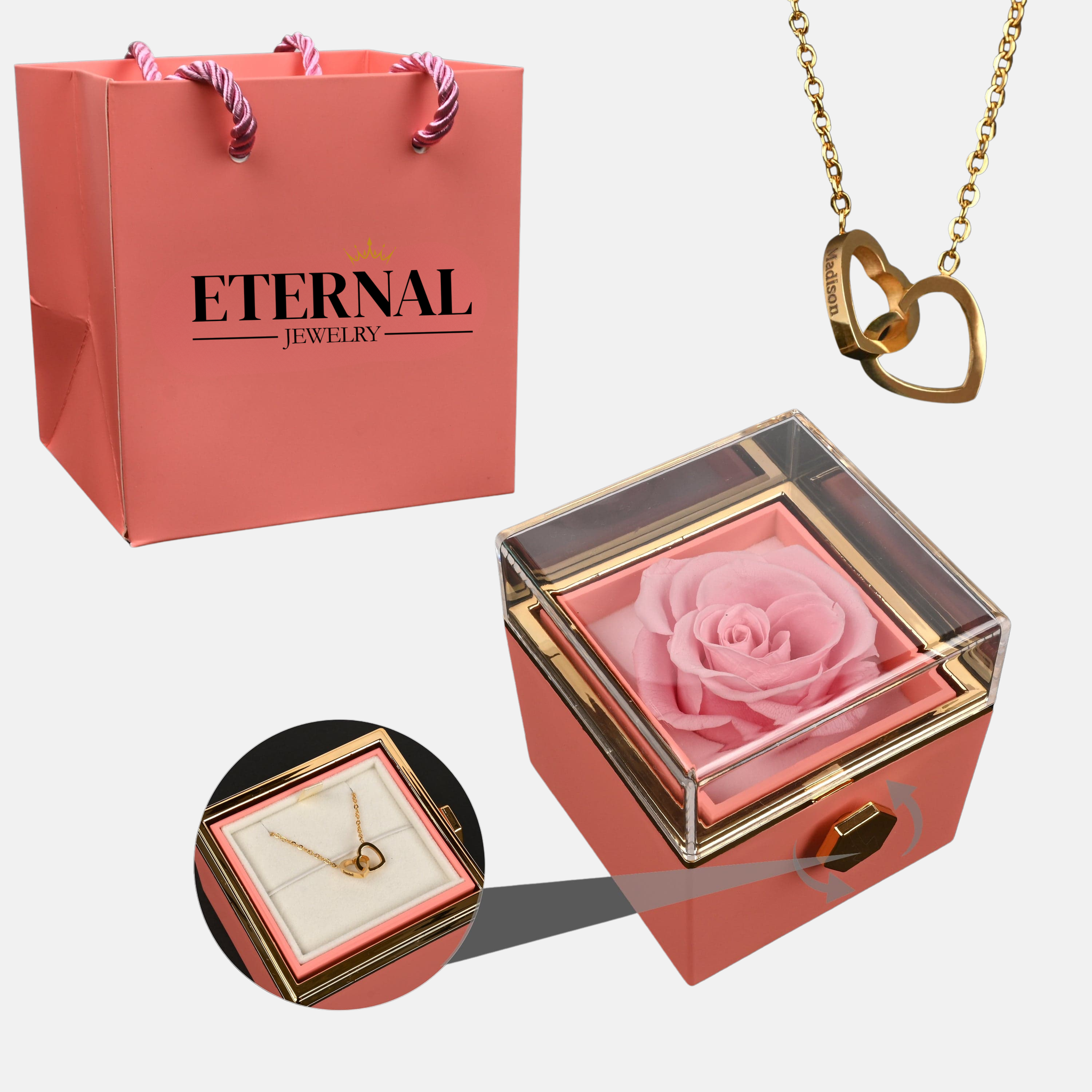 Eternal Rose Box with Engraved Necklace