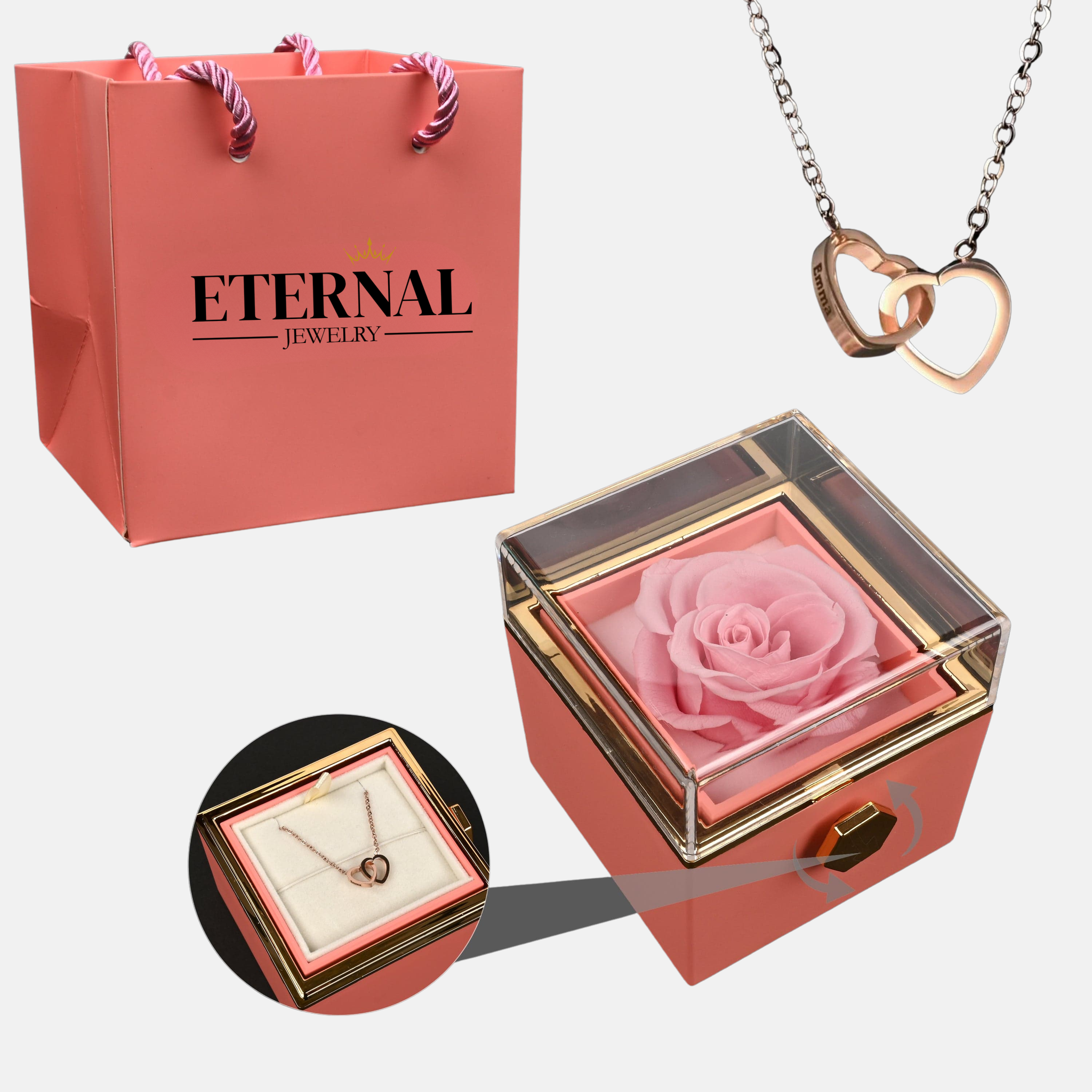Eternal Rose Box with Engraved Necklace