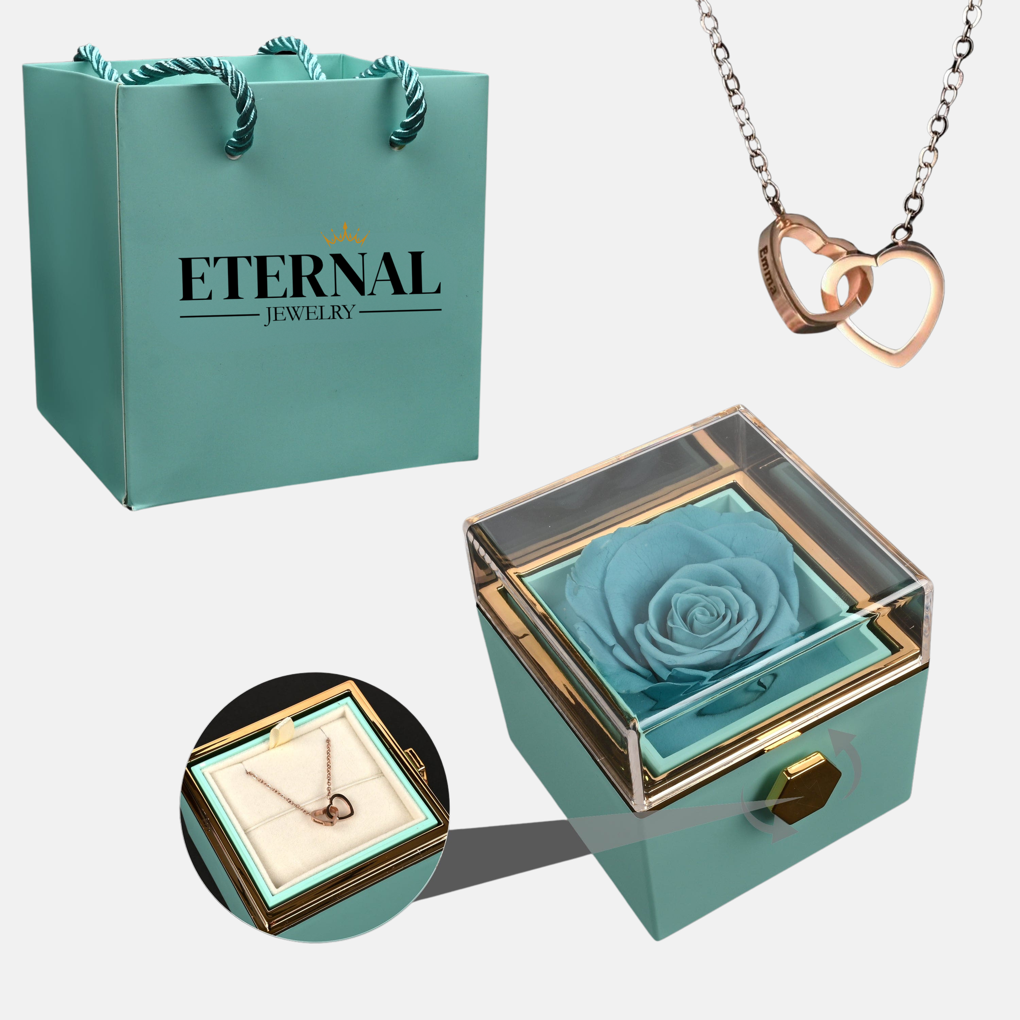 Eternal Rose Box with Engraved Necklace