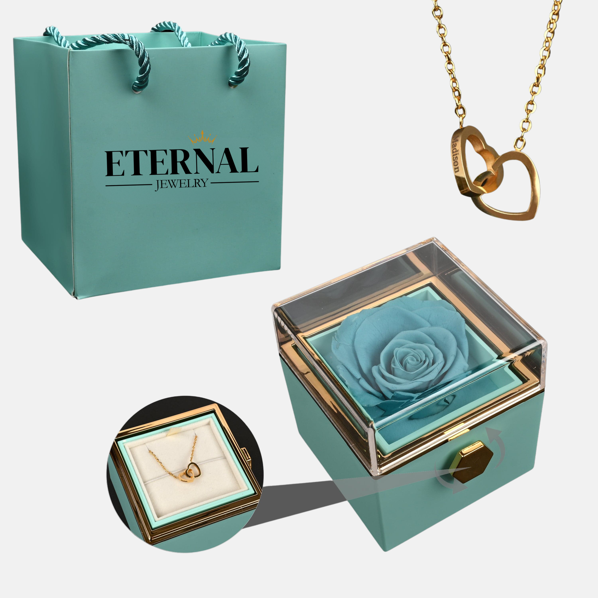 Eternal Rose Box with Engraved Necklace