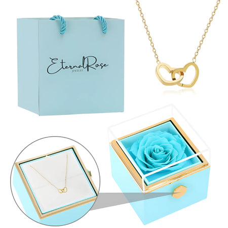 Eternally Preserved Rotating Rose Box - W/ Engraved Heart Necklace