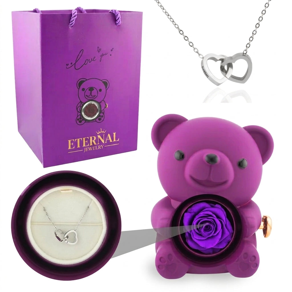 Eternal Rose Bear with Engraved Necklace