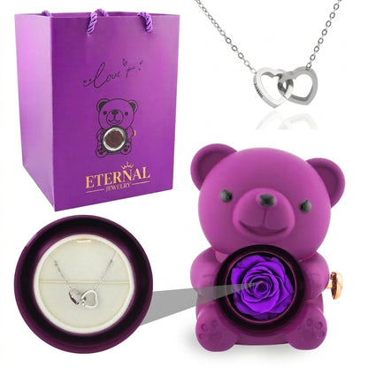 Eternal Rose Bear with Engraved Necklace